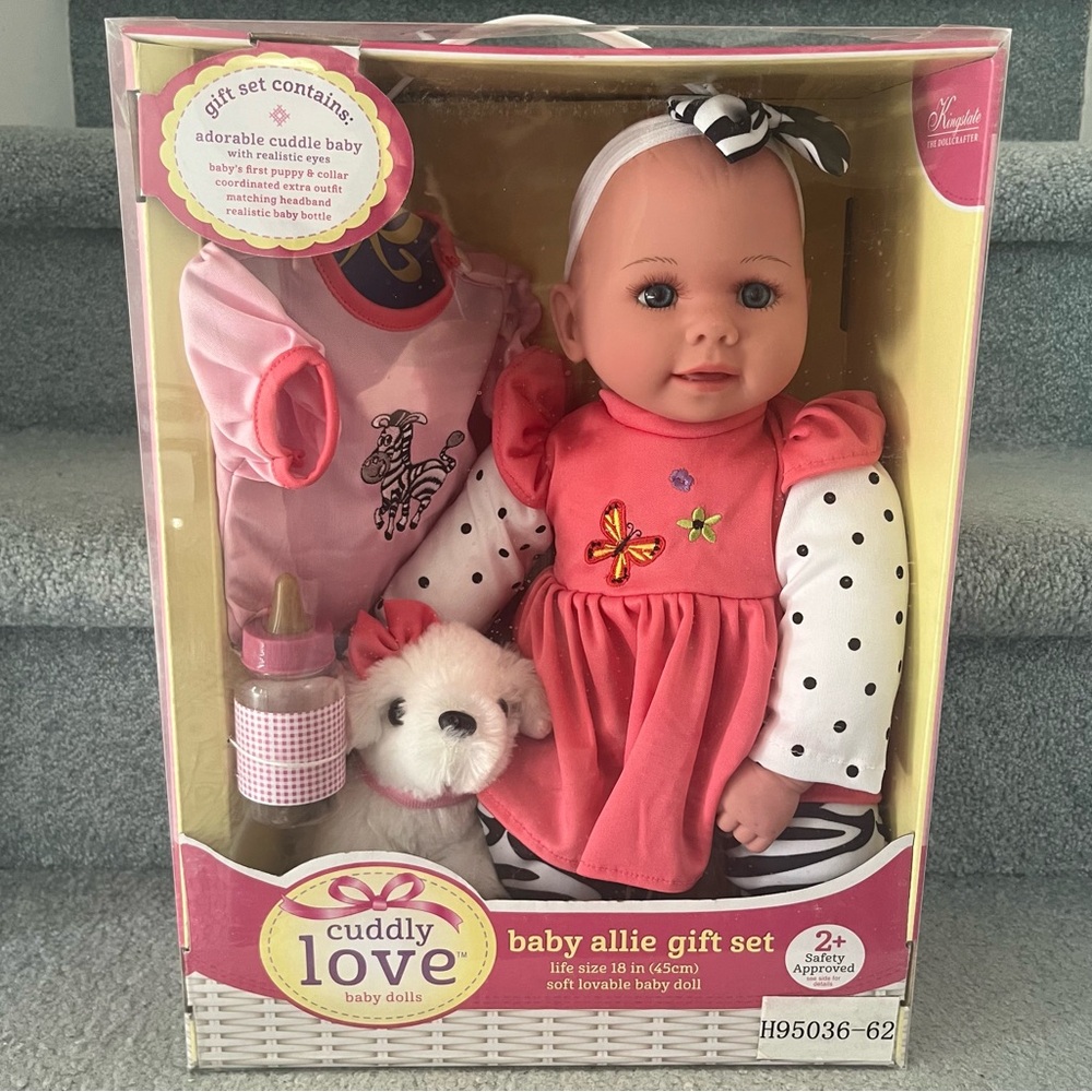 New! Kingstate Cuddly Love Baby Allie Gift Set - Soft Baby Doll in Pink/Zebra